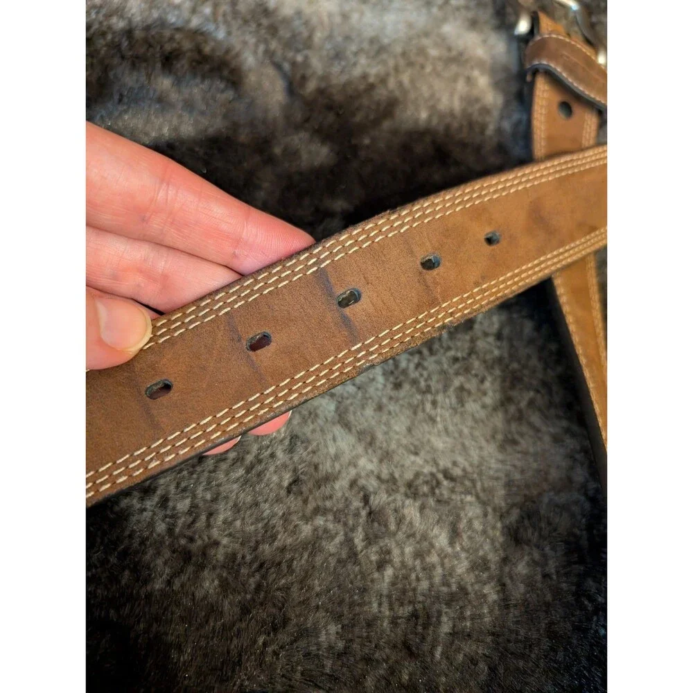 Carhartt Leather Belt Men's 42 Brown Silver Buckle Office Boho Casual Western